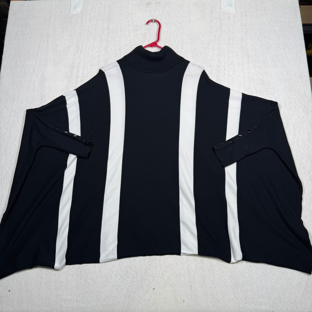 Alfani Womens Black White Striped Oversized Turtleneck Poncho Batwing Sweater